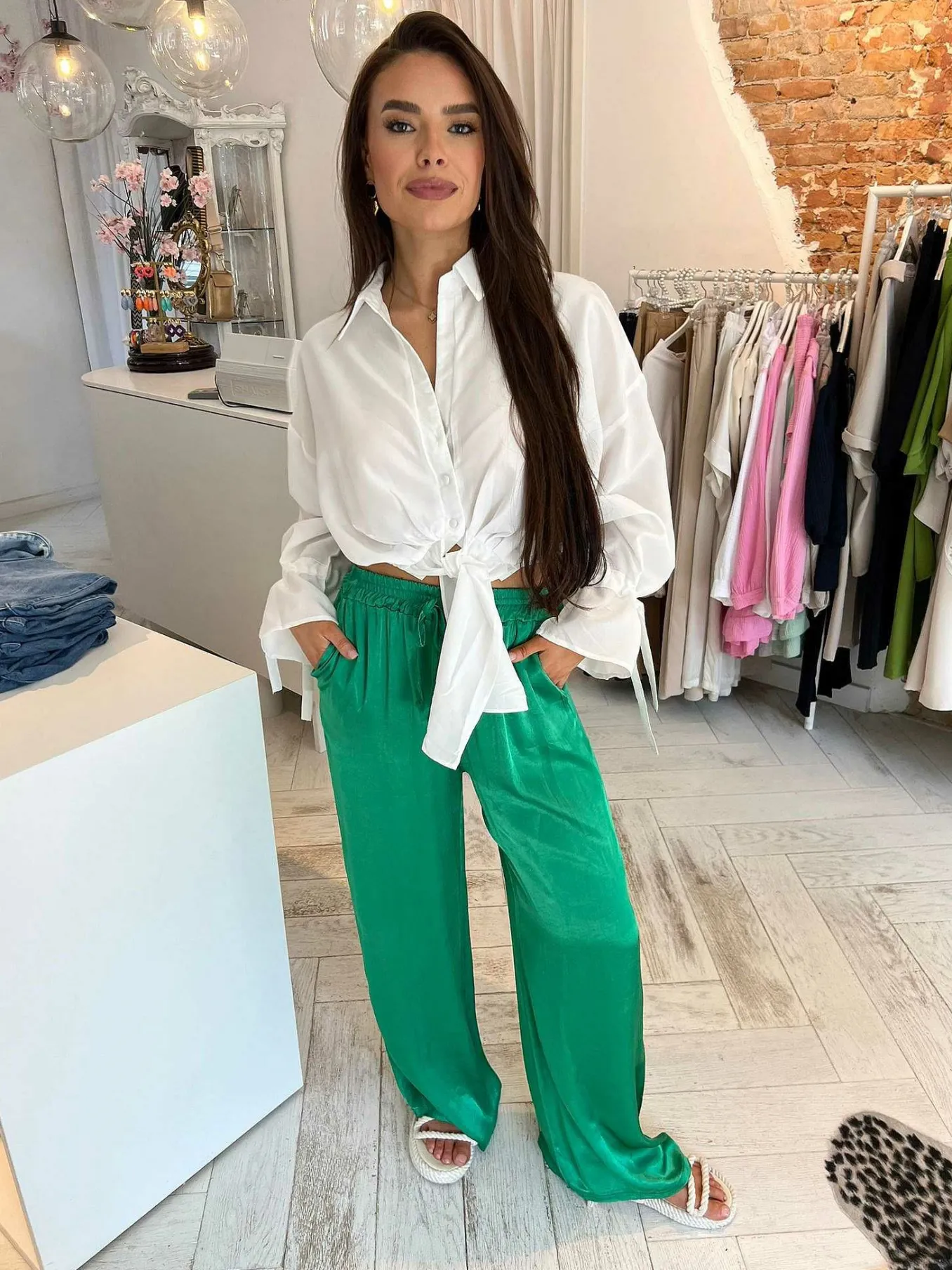 Online Julie Silky Pants Emerald Green Broeken