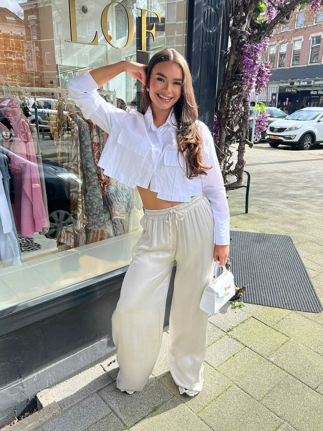 Shop Julie Silky Pants Light Beige Broeken