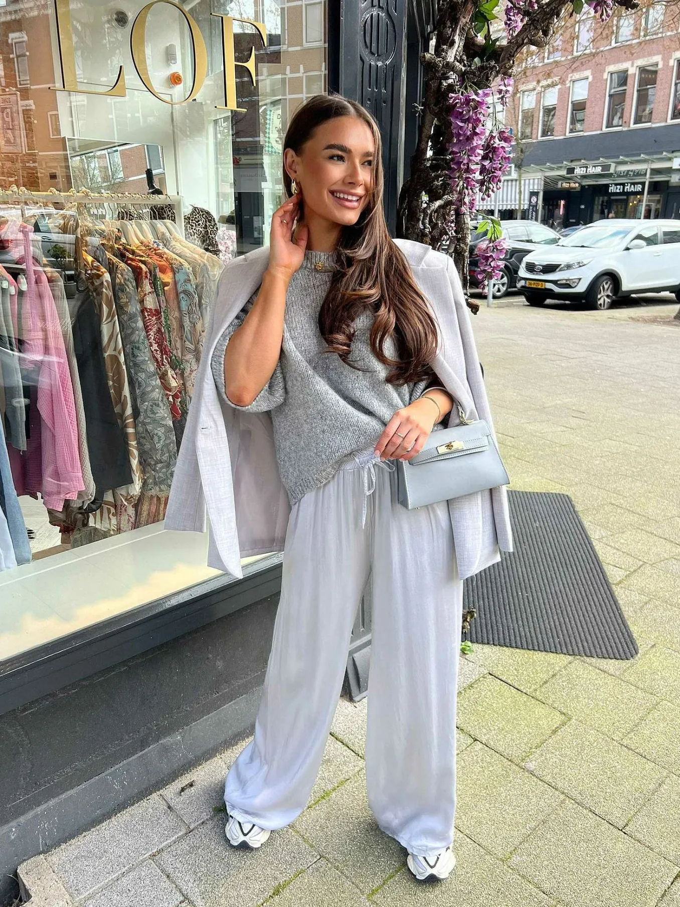 Shop Julie Silky Pants Light Grey Broeken