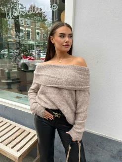 Store Juliette Off Shoulder Sweater Taupe Truien