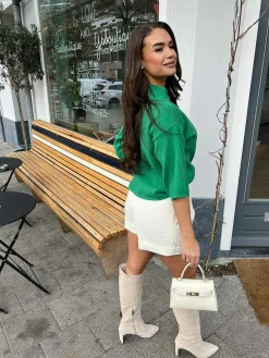 Clearance Katy Short Sleeve Sweater Emerald Green Truien