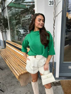 Clearance Katy Short Sleeve Sweater Emerald Green Truien