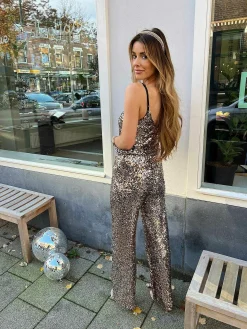 Shop Kelly Sequin Pants Rose Gold Broeken