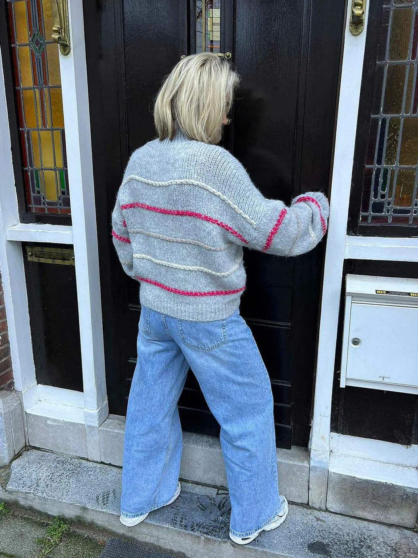 Sale Kiki Ruffle Stripe Sweater Grey Truien