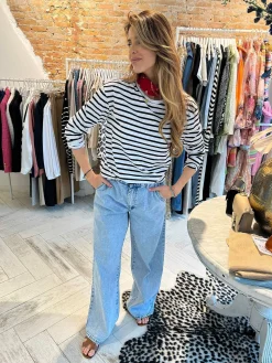 Outlet Kiki Stripe Long Sleeve Top Off White Tops & Blousjes