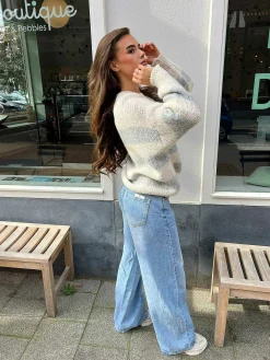 Fashion Kiki Stripe Sweater Light Grey Truien