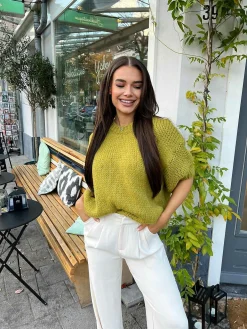 Fashion Kiki Sweater Short Sleeve Lime Truien