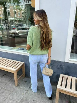 Hot Kiki Sweater Short Sleeve Pistache Truien