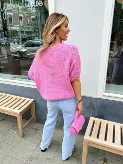 Online Kiki Sweater Short Sleeve Candy Pink Truien