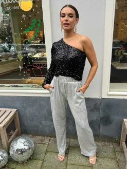 Fashion Lacy Sequin One Shoulder Top Black Tops & Blousjes