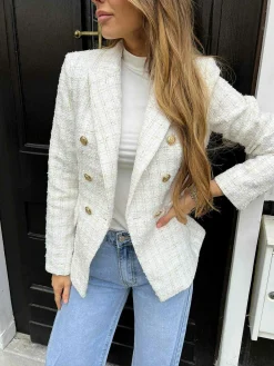 Hot Lilly Tweed Blazer Beige Blazers