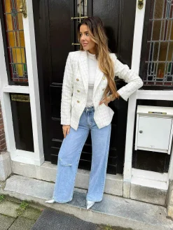 Hot Lilly Tweed Blazer Beige Blazers