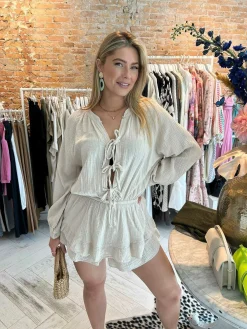 Best Livia Bow Mousseline Jumpsuit Beige Jumpsuits