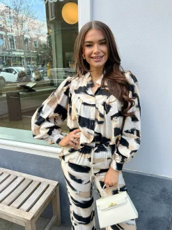 Sale Livy Pattern Blouse Beige Tops & Blousjes