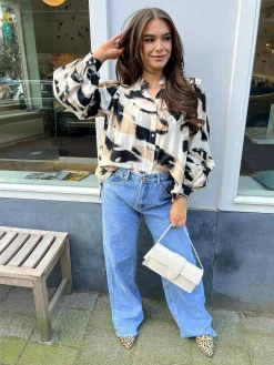 Sale Livy Pattern Blouse Beige Tops & Blousjes