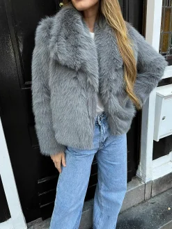 Discount Lizzy Faux Fur Coat Dark Grey Jassen