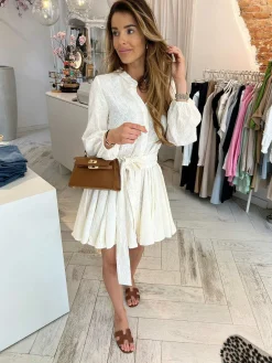 New Lizzy Flower Broderie Dress Off White Jurken