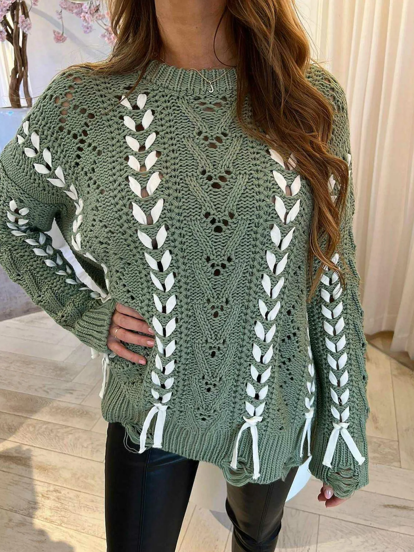 Sale Lola Braid Sweater Sage Green Truien