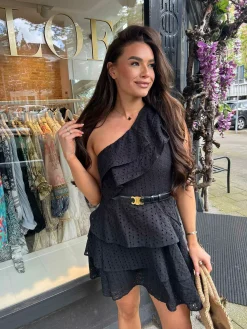 Best Sale Luna Broderie One Shoulder Dress Black Jurken