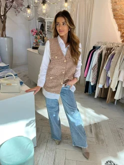 Online Lurex Tweed Gilet Camel Gilets