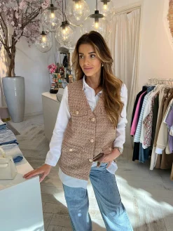 Online Lurex Tweed Gilet Camel Gilets