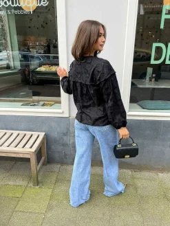 Outlet Maeve Flower Blouse Black Tops & Blousjes