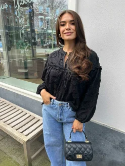 Outlet Maeve Flower Blouse Black Tops & Blousjes