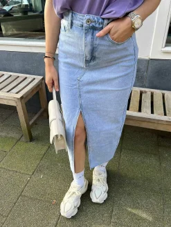 Discount Maxi Denim Skirt Light Blue Rokken