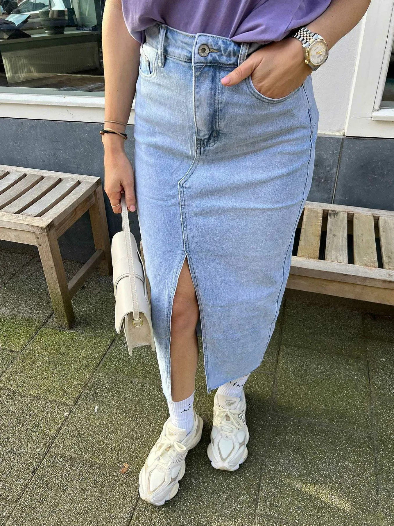 Discount Maxi Denim Skirt Light Blue Rokken
