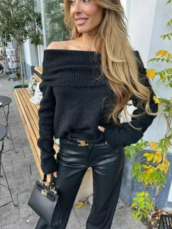 Sale Mia Off Shoulder Sweater Black Truien