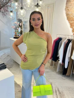 Sale Mia One Shoulder Top Lime Tops & Blousjes