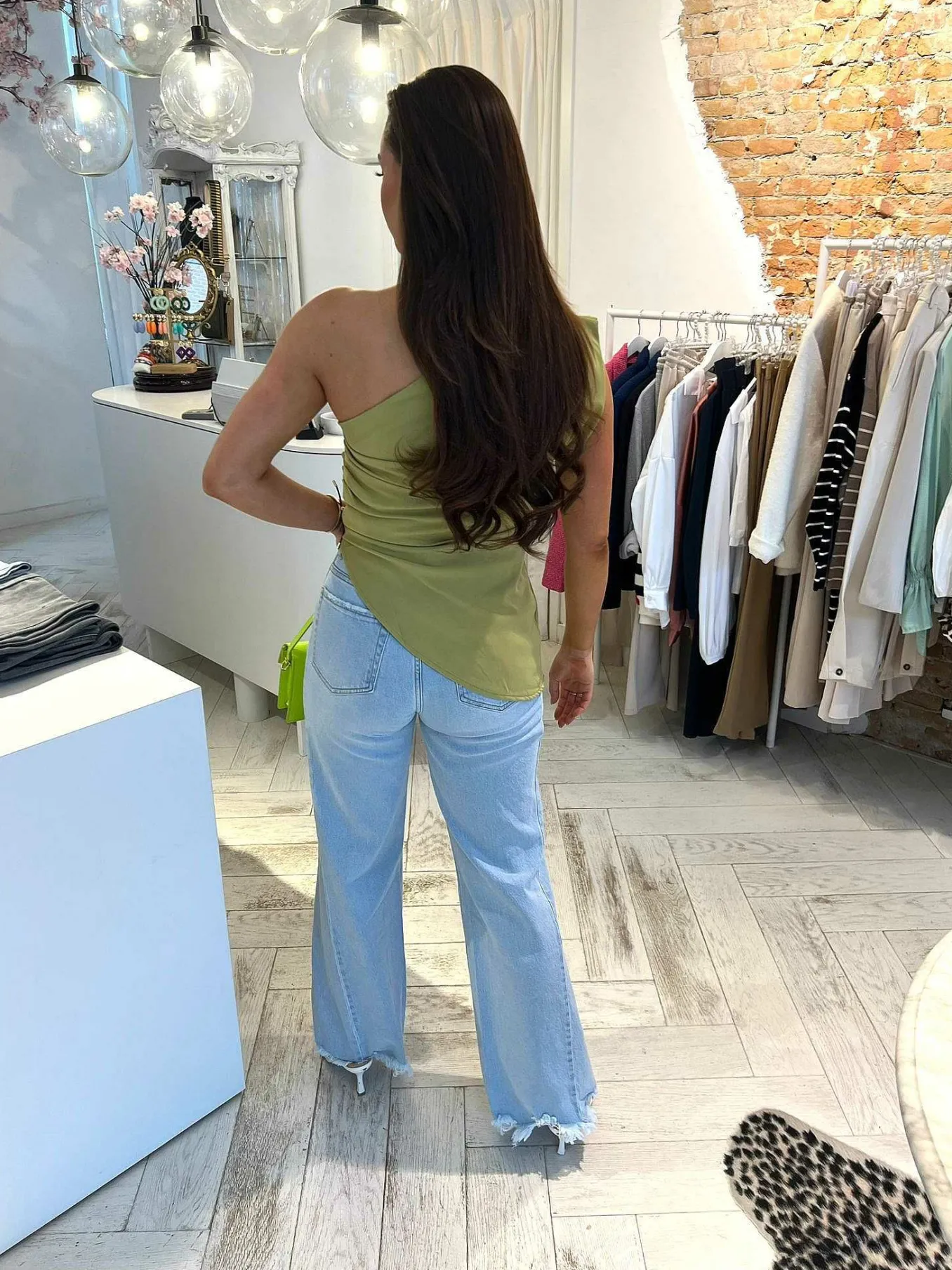 Sale Mia One Shoulder Top Lime Tops & Blousjes