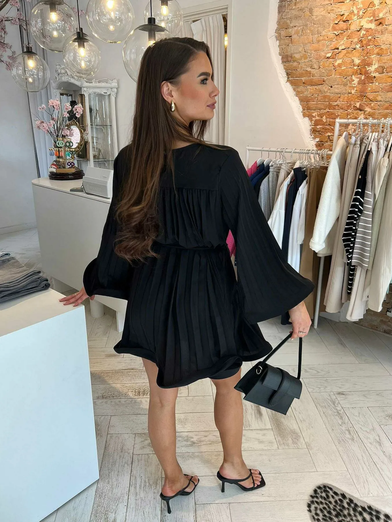 New Mila Plisse Dress Black Jurken