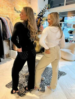 Shop Mila Strass Jeans Light Beige Broeken