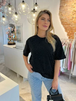 Sale Milou Strass Tee Black Tops & Blousjes