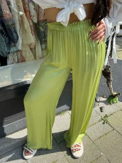 Best Nala Silky Ruffle Pants Lime Broeken
