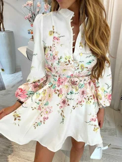 Clearance Nela Flower Dress Off White Jurken