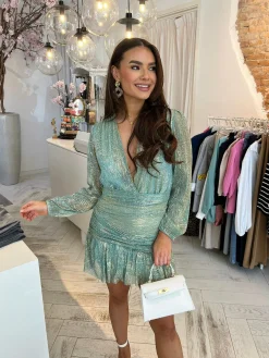 Clearance Nella Glitter Ruffle Dress Ocean Blue Jurken