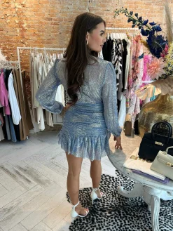 Best Sale Nella Glitter Ruffle Dress Navy Jurken