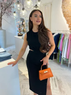 Best Noor Cut Out Linen Dress Black Jurken