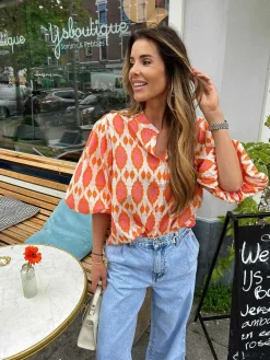 Flash Sale Nora Pattern Blouse Orange Tops & Blousjes