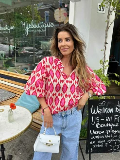 Cheap Nora Pattern Blouse Red Tops & Blousjes