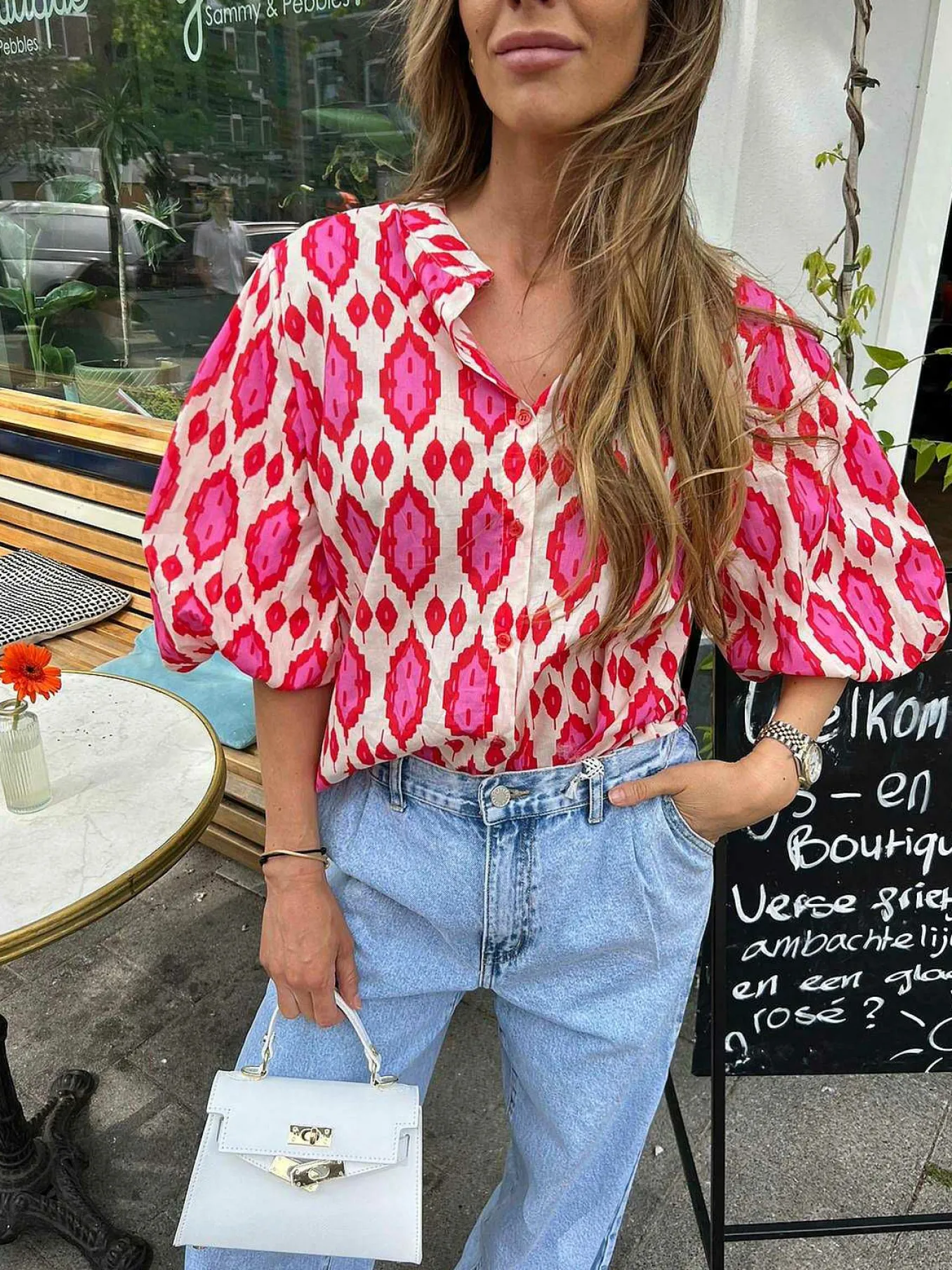 Cheap Nora Pattern Blouse Red Tops & Blousjes