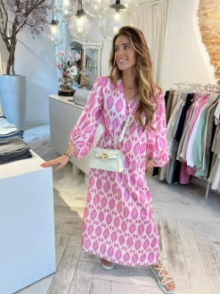 Flash Sale Nora Pattern Dress Pink Jurken