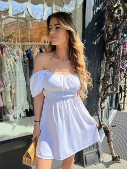 Outlet Novee Off Shoulder Dress White Jurken