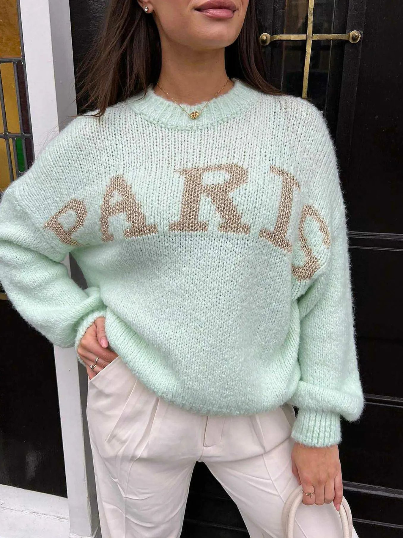Clearance Paris Sweater Mint & Gold Truien