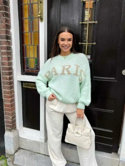 Clearance Paris Sweater Mint & Gold Truien
