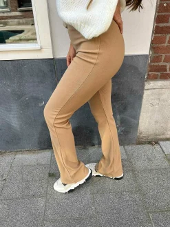 Best Perfect Basic Rib Flared Pants Camel Broeken