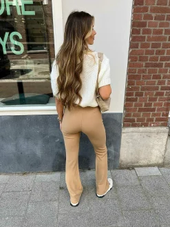 Best Perfect Basic Rib Flared Pants Camel Broeken