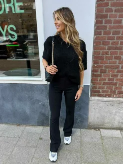 Flash Sale Perfect Basic Rib Flared Pants Black Broeken